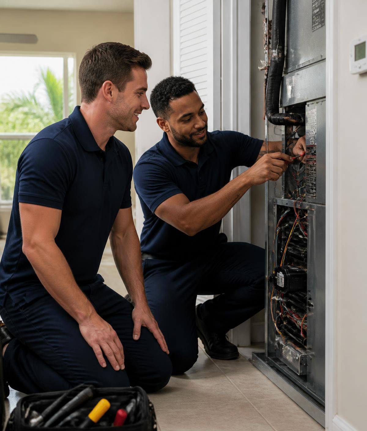 ExtraHVAC AC Repair Tampa technicians servicing an indoor air handler